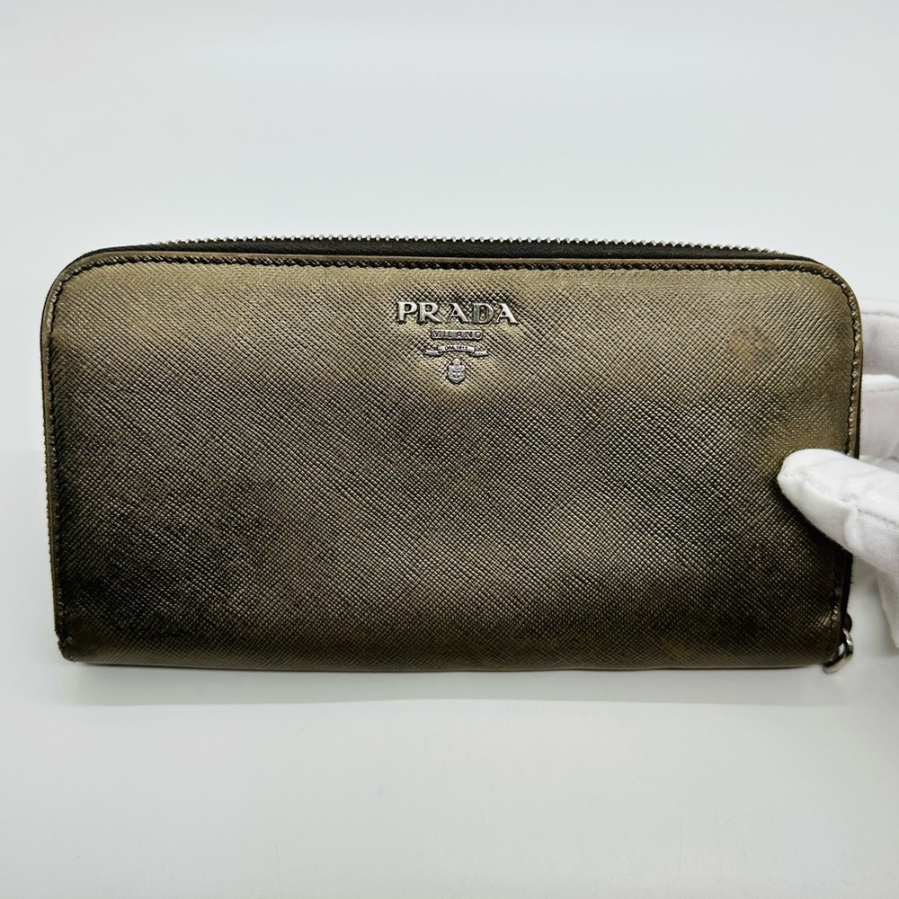 Prada Rare Leather Metallic Zip around wallet